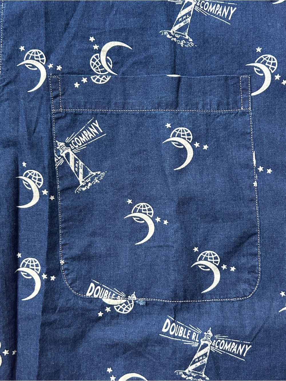 NWT Double RL Indigo Short-Sleeve Printed Button-Down Camp Shirt - Picture 3 of 8